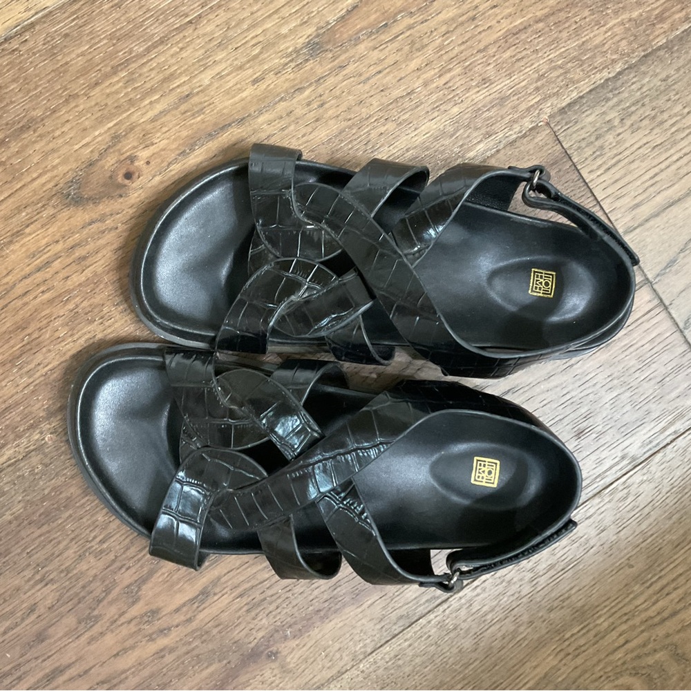 Toteme Black Croc-Embossed Strappy Sandals
